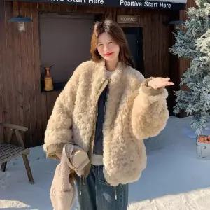 율랑팡 여성 패딩다운 잠바 밀리터리 그린 양면 차이나카라 램스울 코트 겨울 캐주얼 도톰 보온 재킷 HO4