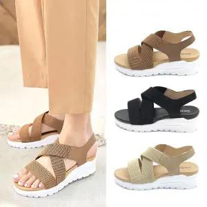 [하프클럽/보그샷]여성용 KC-S01 키높이 웨지힐 밴딩 스트랩 캐주얼 통굽 샌