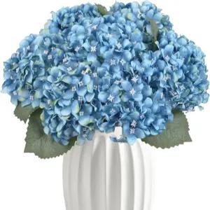 Yifyby 8PCS 블루 수국 인조 꽃 실크 결혼 부케 홈 파티 정원 야외 장식용 줄기가 달린 (블루)