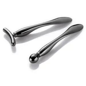 리사팩 2PCS 메탈 크림 어플리케이터 완드 스틱 얼굴 마사지용 마사지 도구 퍼프감 감소(샴페인)