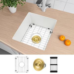 밀로센 화이트 언더마운트 바 싱크, 13 15인치 소형 습식 또는 준비 9인치 깊이 화강암 복합 야외 싱글 볼 분지(액세서리 포함), 쿼츠 싱크