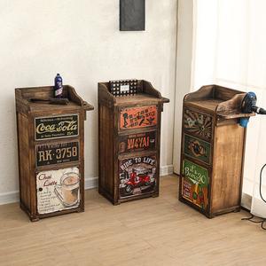 빈티지 미용실 서랍장 우드 수납함 업소용 소파 바버샵 37x27x84cm 미니 유럽식