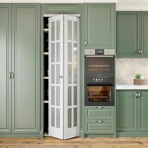 AINLARRY 24인치 x 80인치 이중 접이식 옷장 문, 10리터 강화 프로스트 유리 문 슬랩, 멀티폴드 내부 문(77.75인치 하이 패널 및 하드웨어 페시아 노브) 프라이밍 페인팅 가능, 흰색