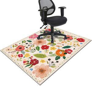 하드우드 및 타일 바닥용 사무용 의자 매트, 롤링 의자용 보호 플로럴 60인치 x48인치 컴퓨터 언더 데스크 미끄럼 방지 게이밍 러그, 고무 백킹 대형 로우 파일 카펫 매트(베이지)