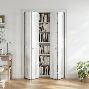 스마트스탠다드 48x80인치 루버 이중폴드 옷장 문, 완전한 하드웨어 키트가 포함된 사전 조립 접이식 침실 및 식료품 저장실을 위한 간편한 설치, 흰색 MDF PVC 표면