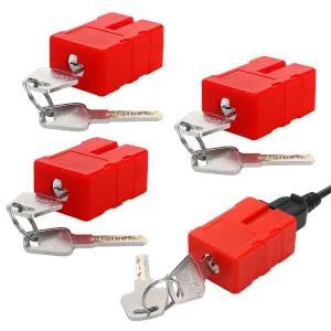 Frcctre 4개입 전기 코드 플러그 잠금 3구 서비스 안전 차단 미국 표준 제공 장치당 코드용 및 장치 2구 키