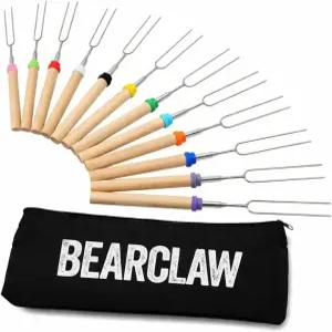 베어클로 불 구덩이용 스모어 스틱 - 캠프파이어 마시멜로 로스팅 키트 야외용 꼬치 핫도그 포크 캠핑