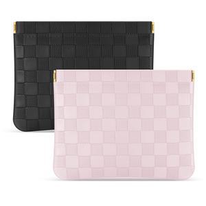 지갑용 시터 2PCS 포켓 화장품 가방, 체크 메이크업 여성용 휴대용 가죽 동전 지갑 립스틱 액세서리 정리 여행용 파우치(블랙, 핑크, L)