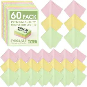 안경용 60팩 극세사 청소포 스크린용 6x7인치 프리미엄 렌즈 카메라 안경 휴대폰 LCD TV 화면 핑크 그린