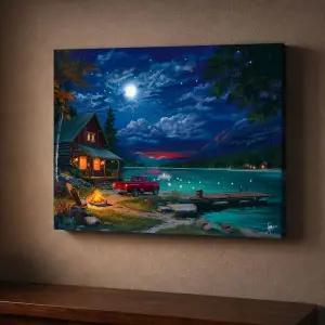 Artiluxy LED 캔버스 월 아트 내장 LED가 있는 캐빈 레이크 하우스 장식 배터리 작동 및 자동 타이머