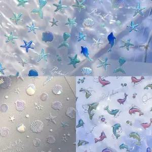 네일아트 여름바다 돌고래 홀로그램 엠보 스티커 5종