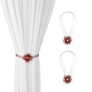 SUQ I OME 마그네틱 크리스탈 커튼 타이백, 실크 리본 로프 창문 장식이 있는 플라워 드레이퍼 홀드백, 홈 오피스 장식용, 커피