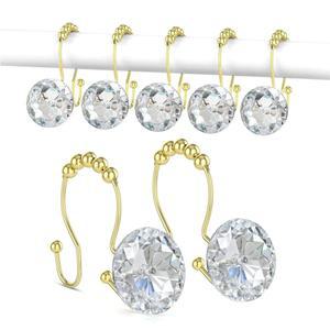 구윈 샤워 커튼 후크, 크리스탈 링, 스테인리스 스틸 골드 메탈 행거, 및 라이너용 장식용 더블