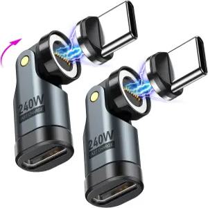 USB C 마그네틱 어댑터 PD 240W(2팩) 9핀 90도 어댑터/C 직각 어댑터/360도 및 180도 대 어댑터(1Phone