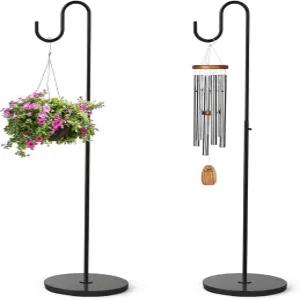 프리밀리티 2팩 33인치 - 59인치 조절 가능한 양치기 후크 스탠드 매달기 바람 차임 벌새 모이통 랜턴 식물