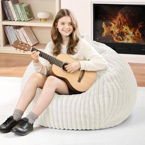 홈구아바 2피트 빈백 의자, 메모리 폼이 채워진 2인치 소형 빈백, 세탁기 포함 의자 교실, 거실, 침실용 네덜란드 코드 플러시 커버 - 화이트