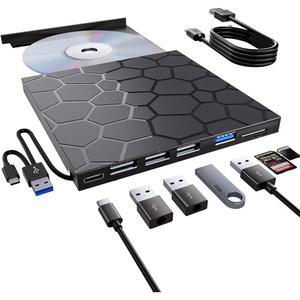 노트북용 VAIYI 외장 CD/DVD 드라이브, 휴대용 DVD 플레이어, USB 3.0 CD/DVD-ROM + /-RW CD 버너 8개, 데스크탑 맥과 호환되는 드라이브 리더, Windows 11 /10 /8 /7 Linux