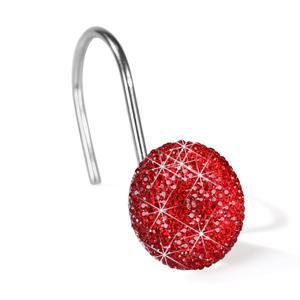 레드 크리스탈 샤워 커튼 훅 u2013 크리스마스 및 홀리데이 욕실 장식용 럭셔리 반짝이는 버건디 라인스톤 장식 반지 우아한 액세서리 여성용 선물