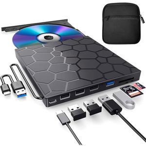 노트북용 BPAKDU 외장 CD/DVD 드라이브, 휴대용 케이스 포함 DVD 플레이어, USB 3.0 초슬림 8인치, 데스크탑 맥과 호환되는 CD 버너 광학, Windows 11 / 10 8