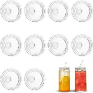 투명 아크릴 뚜껑 16온스 20온스 유리컵 10팩 메이슨 병용 교체용 캔 빨대 방수 재사용 가능한 플라스틱
