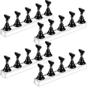 4세트 아크릴 네일 디스플레이 스탠드 홀더 마그네틱 연습 가짜 매니큐어 도구용 DIY 디자인 (블랙)