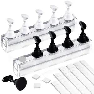 아크릴 네일 아트 홀더 연습 디스플레이 스탠드 2세트 96개의 재사용 가능한 퍼티 칼로리 마그네틱 팁 교육