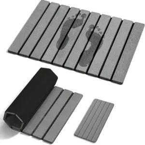 흡수식 트레이가 있는 접이식 욕실용 돌 목욕 매트 24x16인치 급속 건조 규조류 흙 및 싱크대용 8x4인치