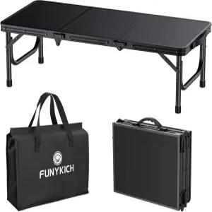 FUNYKICH 3피트 로우 폴딩 피크닉 테이블(34.2 x15.7 x10.3 ) 손잡이 및 휴대용 가방이 있는 두꺼운