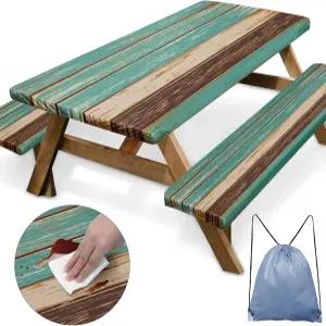 네스피 청록색 피크닉 테이블 커버 벤치 빈티지 레트로 우드 보드 야외 캠핑 필수품 6피트 3PCS 장착