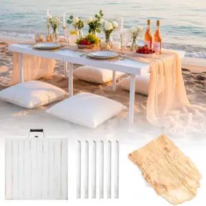 신터프 4인 보호 테이블 로우 폴딩 피크닉 비치 휴대용 우드 플로어 이벤트 접이식 정원 웨딩 파티 캠핑