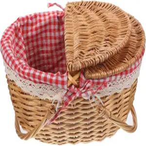 캠핑 피크닉 홀리데이를 위한 뚜껑과 손잡이가 있는 라이너가 밀리스텐 위커 바구니 뚜껑이 라탄 쇼핑