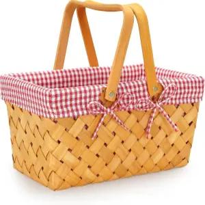 접이식 손잡이가 있는 굿 게인 우드칩 피크닉 바구니 천연 손으로 짠 부활절 달걀 및 사탕 목욕 보관함