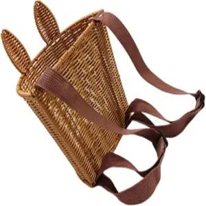 끈이 달린 알리피스 손으로 짠 토끼 바구니 부활절 피크닉 사탕 보관 티 피킹을 위한 모조 라탄 백팩