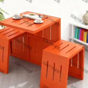 일체형 야외용 테이블 2인 의자 월넛색 로즈레드 벤치