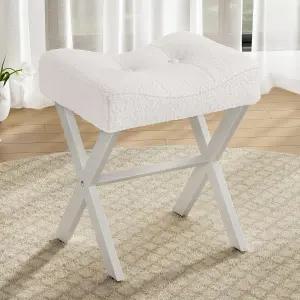 메모바르코 18인치 베니티 스툴 의자 금속 X다리 벤치 화장대 보조 침실 인테리어 벨벳 쿠션 체어 골드