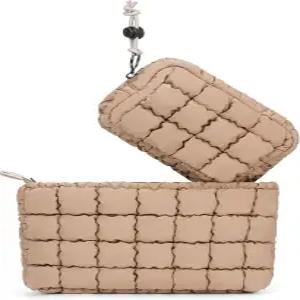 ANKICK 퀼팅 메이크업 가방 및 지퍼 카드 파우치 열쇠고리 퍼퍼 화장품 여행 귀여운 정리함 미니 코인 지갑