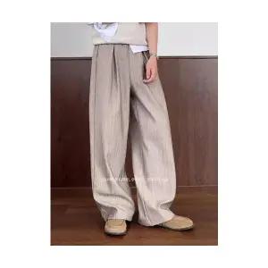 록쉬블몰 남성 배기핏 바지 빈티지 카키 스트라이프 정장 가을 기모 와이드 캐주얼 HO3