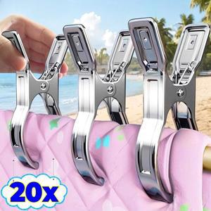 20/1개 스테인리스 스틸 빨래집게 수건 클립  크루즈 선박용 비치 의자용 대형 금속 침실 고리