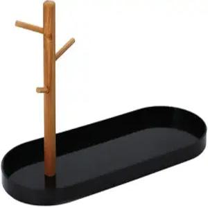 신푸루 열쇠 트레이 그릇 나무 3단 걸이식 주얼리 - 다기능 진입로 링 홀더 접시 정리(블랙 오벌)에