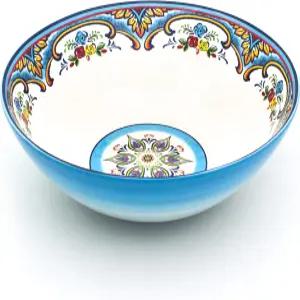 유로 세라믹 잔지바르 컬렉션 활기찬 1275인치 원형 서빙 볼 스페인 꽃 디자인 멀티컬러