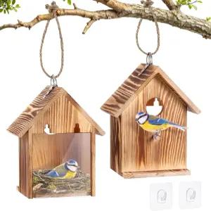 야외용 2PCS 창문 새집 강력한 갈고리 2개가 달린 나무 야외 관람 정원 제비참새 벌새 핀치 카디널을 위한