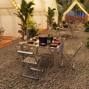 고급 야외용 캠핑 테이블 스테인레스 옥상 휴대용 탄화 100cmx높이 75 325mm