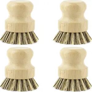 AUEAR 천연 대나무 접시 스크럽 브러시 청소 냄비 스크러버 무쇠 프라이팬용 코코넛 브리스틀 4팩