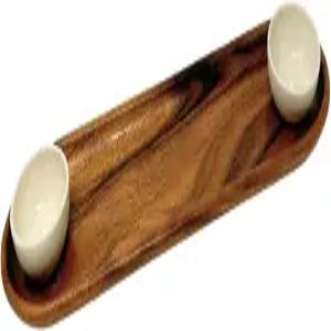 립퍼 인터내셔널 1214 아카시아 우드 브레드 보드 스프레드 딥 또는 오일을 제공하는 세라믹 그릇 2개