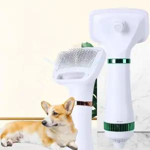 Zlveuzjs 애완동물 헤어 드라이어 2-in-1 편리한 개 송풍기 스파이크 레이크 브러시가 있는 300W 그루밍