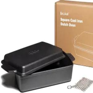 쿠하 2-in-1 사각 주철 더치 오븐 6 QT ？ 프라이팬 뚜껑 카세롤 접시 사전 양념된 13×9 베이킹/로스트 팬