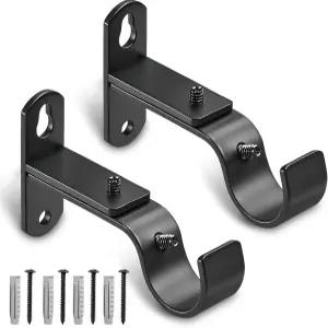 AMZSEVEN 조절식 커튼 막대 브래킷 금속 창 드레이퍼 걸이 홀더 후크(블랙 2개 세트)