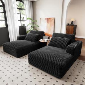 LIKIMIO 93인치 더블 체이스 라운지 소파 침대 - 플러시 코듀로이, 조립 없음, 거실용 딥 시트 클라우드 소파, 홈 시어터(블랙)