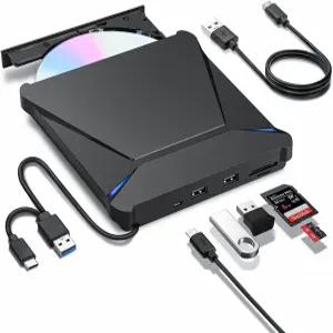 하이웨이 외장 DVD 드라이브 USB 3.0 TypeC 휴대용 CD 버너 플레이어 리더 라이터 포트 2개와 TF /SD 카드