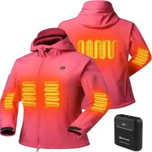 여성용 남극 기어 온열 재킷 12V 15000mAh 배터리 팩이 장착된 소프트 쉘 겨울 코트 후드
